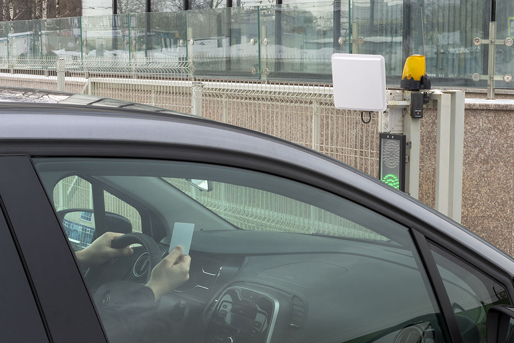 Proximity card reader at a secure entrance